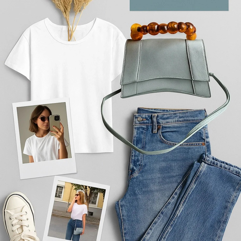 Elegant blue vegan leather (PU) Handbag with Amber Handle - Picture 5 of 7